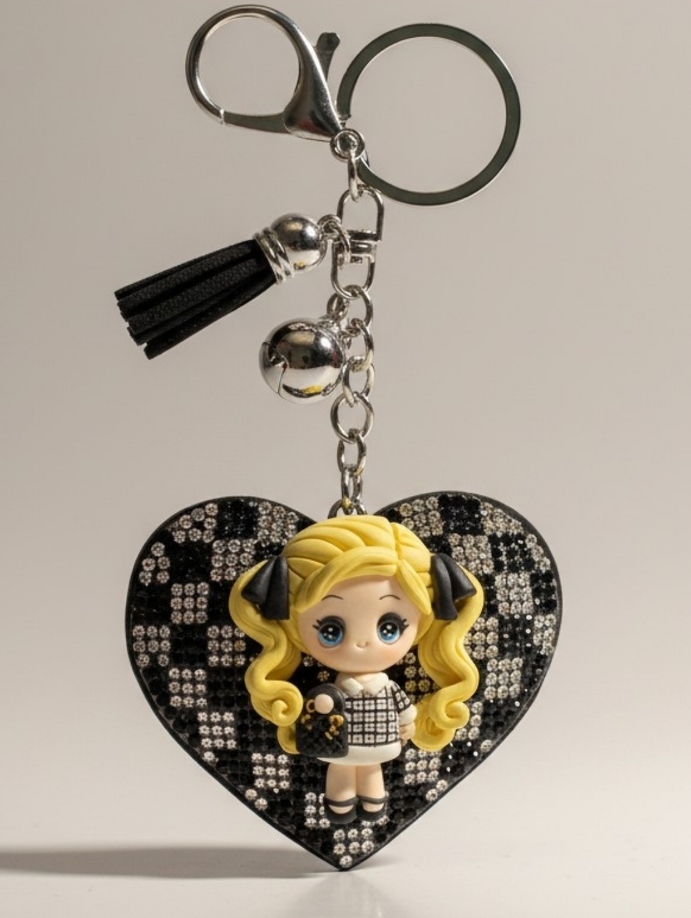 Artisan Handmade Glam Fashionista Clay Doll Keychain